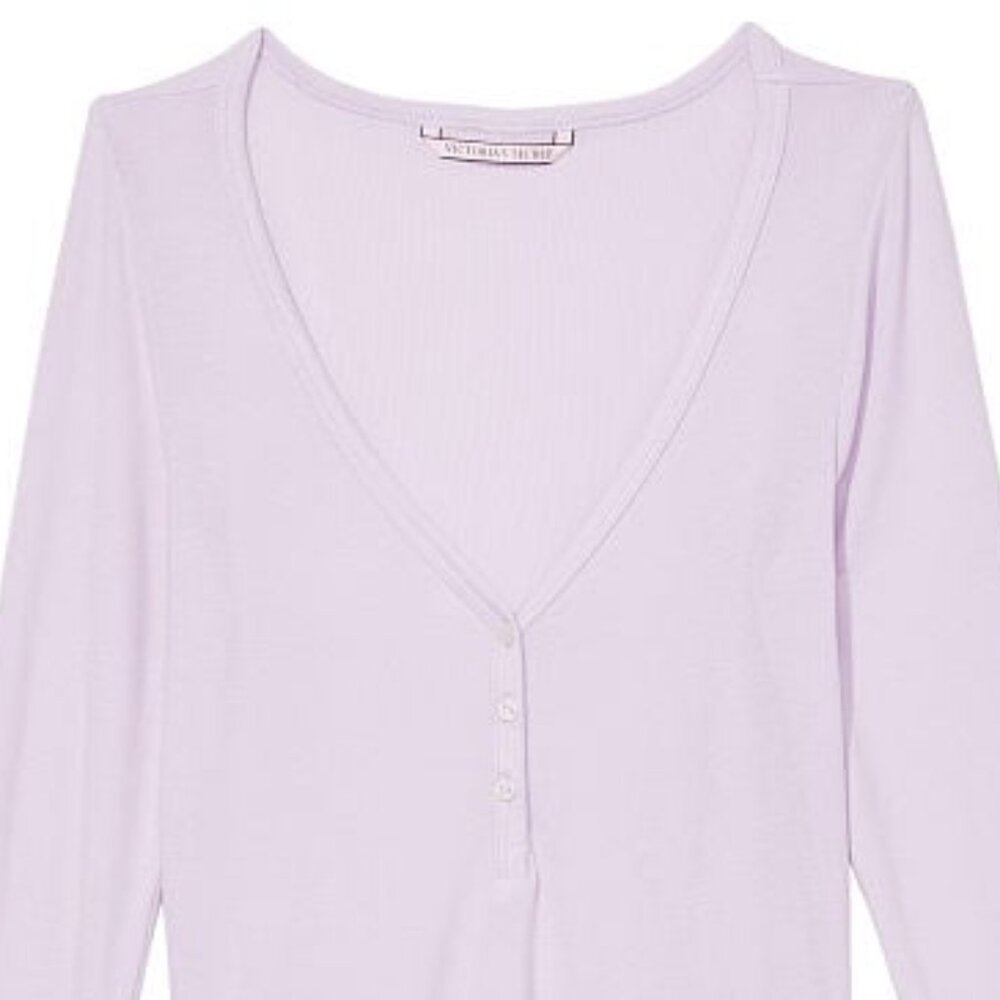 VICTORIA'S SECRET L Ribbed Modal Henley Short Pajama Set Purple So Comfy NWT - Picture 10 of 12